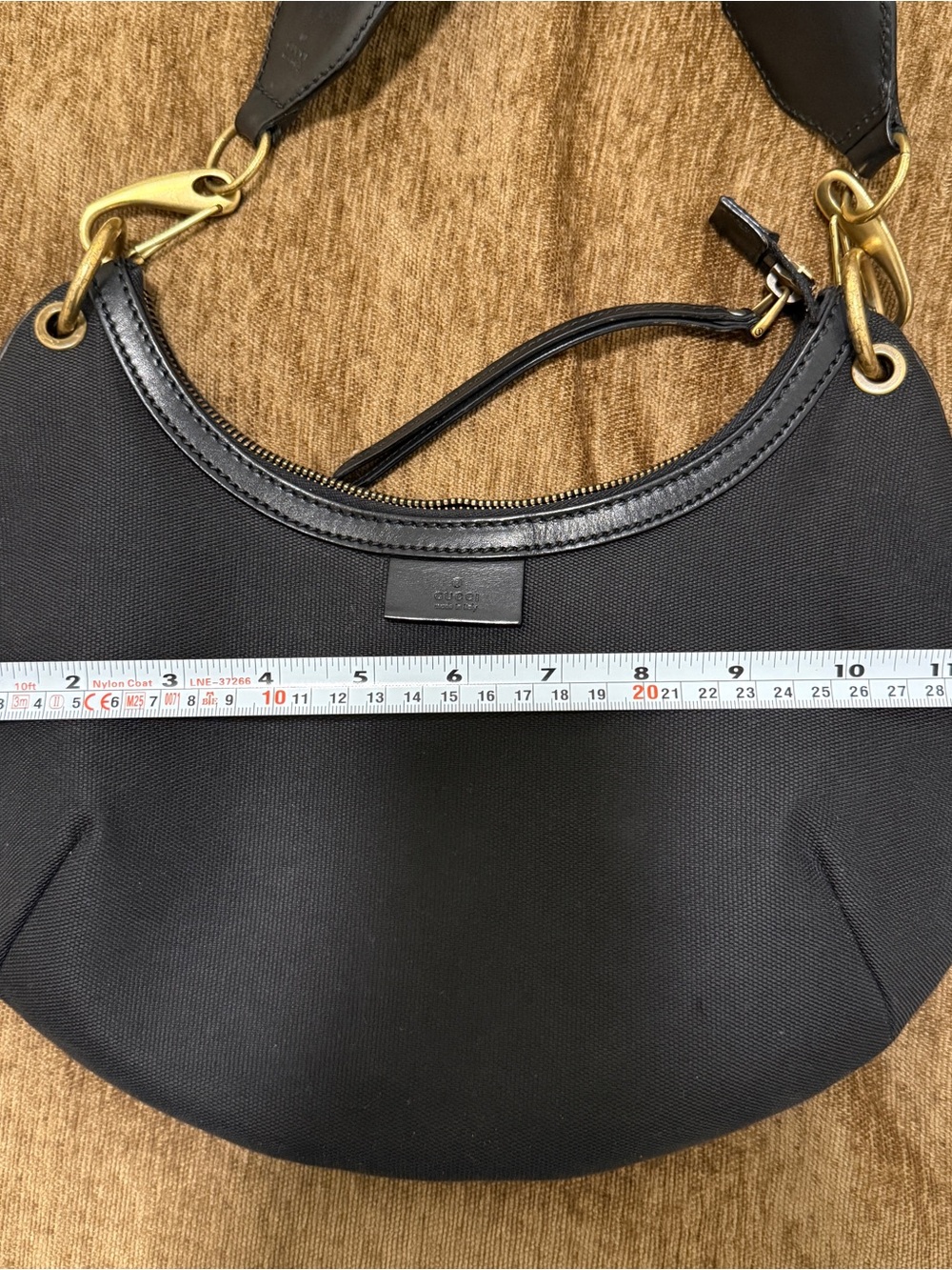 Gucci Black Canvas Crescent Shoulder Bag with Striped Strap - Picture 6 of 8